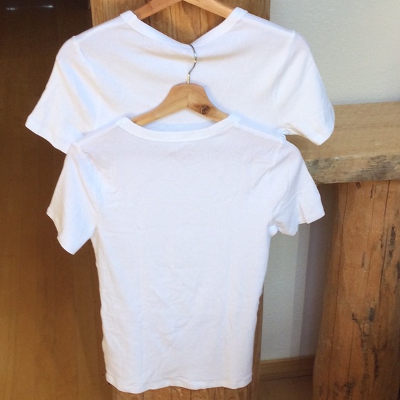 (2) NWT Women’s Small White Ribbed A New Day Blouse Shirt Top Short Sleeve Tee - Picture 2 of 11